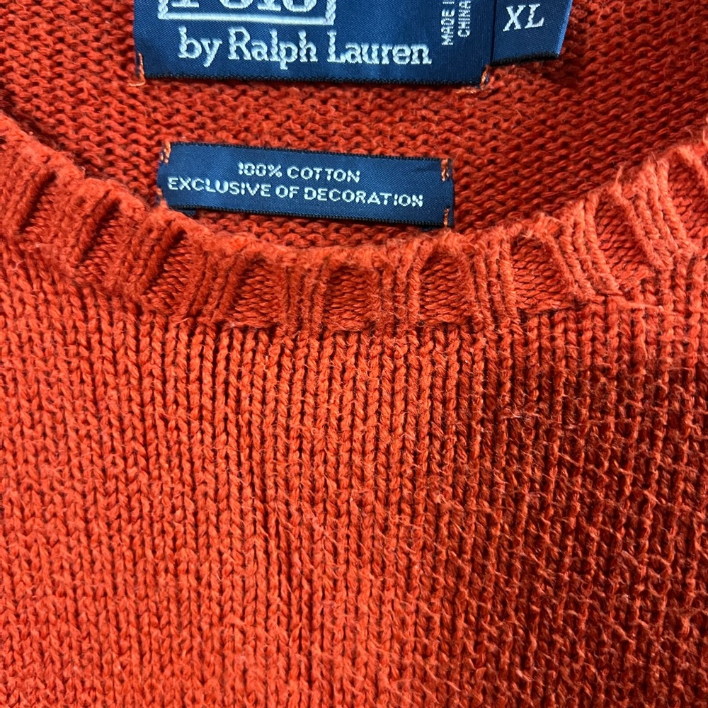 Men's Polo Ralph Lauren Orange XL Sweater With Blue Pony Logo - Picture 2 of 9